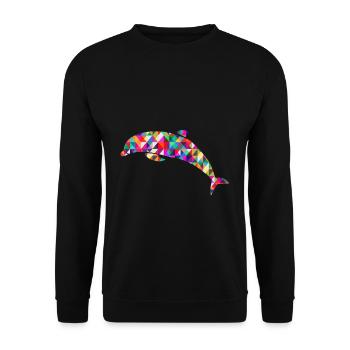Delfin Mosaik Bunt - Unisex Pullover - Schwarz - Vorne - Alina (178cm) & Michal (187cm)