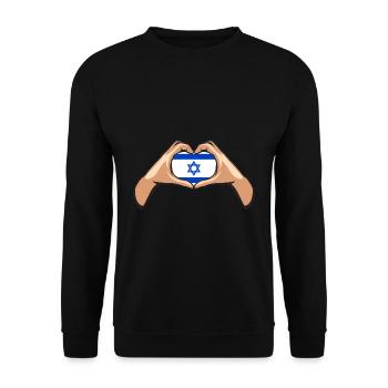 Israel Handherz Flagge Herz - Unisex Pullover - Schwarz - Vorne - Alina (178cm) & Michal (187cm)