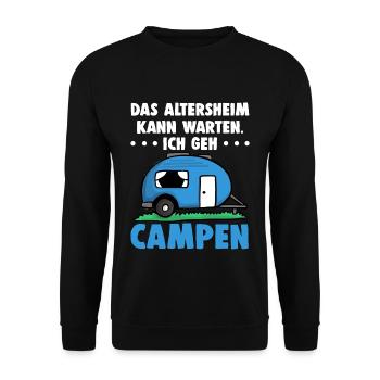 Camper Camping Wohnwagen Wohnmobile Geschenk Mann - Unisex Pullover - Schwarz - Vorne - Alina (178cm) & Michal (187cm)