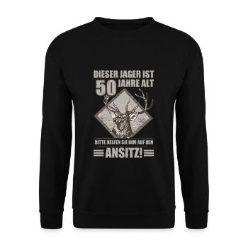 Witzig Lustig Jäger 50 Geburtstag Herren Geschenk - Unisex Pullover - Schwarz - Vorne - Alina (178cm) & Michal (187cm)