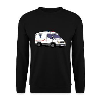 Krankenwagen Rettungsdienst Sanitäter Notarzt - Unisex Pullover - Schwarz - Vorne - Alina (178cm) & Michal (187cm)