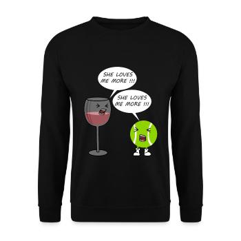 Tennis Sport Wein Alkohol Trinken Geschenk - Unisex Pullover - Schwarz - Vorne - Alina (178cm) & Michal (187cm)