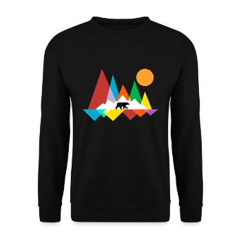 Geometrisch Bär Outdoor Berg Wandern Geschenk - Unisex Pullover - Schwarz - Vorne - Alina (178cm) & Michal (187cm)