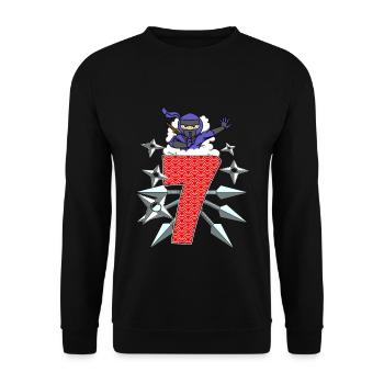 7th Birthday Ninja Japan Martial Arts Gift - Unisex Sweatshirt - black - Front - Alina (178cm) & Michal (187cm)