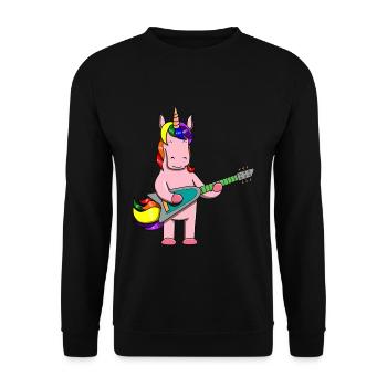 Einhorn Gitarre Spielen Musik Band Musiker - Unisex Pullover - Schwarz - Vorne - Alina (178cm) & Michal (187cm)