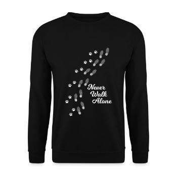 Never Walk Alone - Hund Gassi Gehen - Unisex Pullover - Schwarz - Vorne - Alina (178cm) & Michal (187cm)