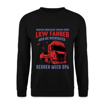 Opa LKW Fahrer - Unisex Pullover - Schwarz - Vorne - Alina (178cm) & Michal (187cm)
