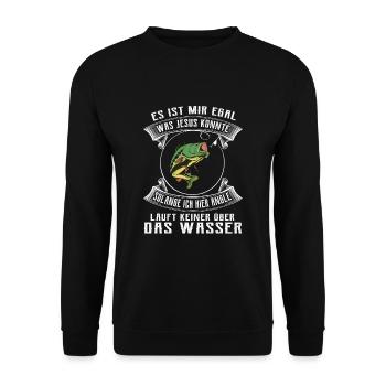 Angeln Angler Jesus Fischer Fischen Geschenkidee - Unisex Pullover - Schwarz - Vorne - Alina (178cm) & Michal (187cm)