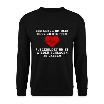 Notarzt Arzt Rettungssanitäter Krankenhaus - Unisex Pullover - Schwarz - Vorne - Alina (178cm) & Michal (187cm)
