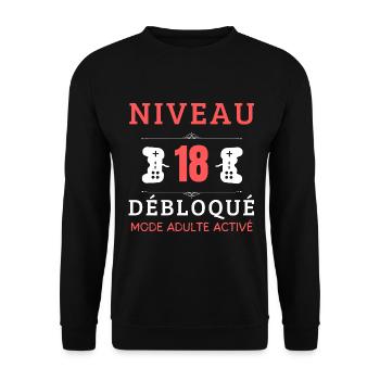 Anniversaire 18 ans adulte humour manette de jeu - Sweat-shirt Unisexe - noir - Devant - Alina (178cm) & Michal (187cm)