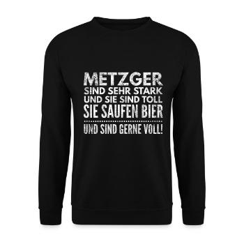Metzger sind sehr Stark und sie sind Toll Bier - Unisex Pullover - Schwarz - Vorne - Alina (178cm) & Michal (187cm)