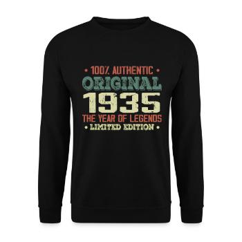 Legend since 1935 Born in 1935 - 89th birthday - Unisex Sweatshirt - black - Front - Alina (178cm) & Michal (187cm)