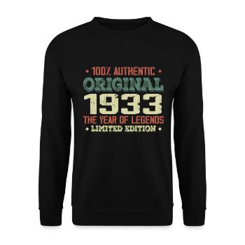 Legende seit 1933 Jahrgang 1933 - 91. Geburtstag - Unisex Pullover - Schwarz - Vorne - Alina (178cm) & Michal (187cm)