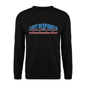 First Responder mit Herzschlag und coolen Spruch - Unisex Pullover - Schwarz - Vorne - Alina (178cm) & Michal (187cm)