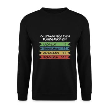 Ich spare für den Führerschein - Unisex Pullover - Schwarz - Vorne - Alina (178cm) & Michal (187cm)