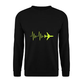 Flugzeug Pilot EKG Liebe Herzschlag - Unisex Pullover - Schwarz - Vorne - Alina (178cm) & Michal (187cm)