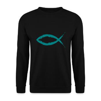 Fish Christianity Symbol Religion Church - Unisex Sweatshirt - black - Front - Alina (178cm) & Michal (187cm)