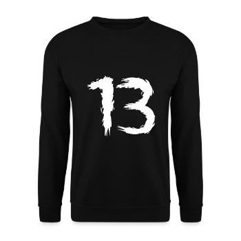 Zahl 13 Lieblingszahl Design Bürste - Unisex Pullover - Schwarz - Vorne - Alina (178cm) & Michal (187cm)