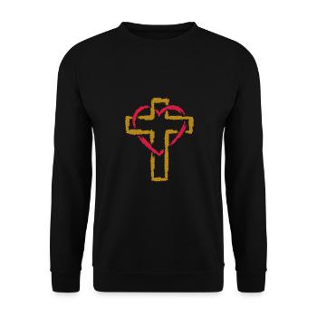 Kreuz Symbol Christentum Herz Liebe - Unisex Pullover - Schwarz - Vorne - Alina (178cm) & Michal (187cm)