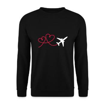 Flugzeug Flieger mit Herz - Unisex Pullover - Schwarz - Vorne - Alina (178cm) & Michal (187cm)