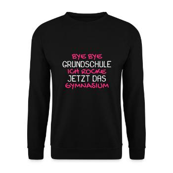 Gymnasium Einschulung Schulbeginn Geschenk - Unisex Pullover - Schwarz - Vorne - Alina (178cm) & Michal (187cm)