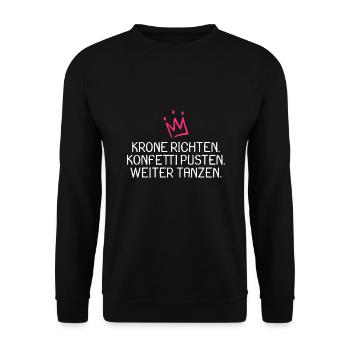 Krone richten Konfetti pusten weiter tanzen witzig - Unisex Pullover - Schwarz - Vorne - Alina (178cm) & Michal (187cm)