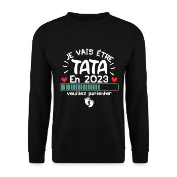 FUTURE TATA - JE VAIS ETRE TATA EN 2023 - Sweat-shirt Unisexe - noir - Devant - Alina (178cm) & Michal (187cm)