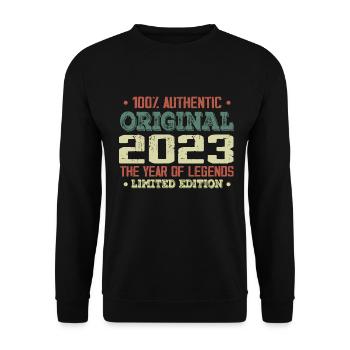 Légende Depuis 2023 Né en 2023 - 1e Anniversaire - Sweat-shirt Unisexe - noir - Devant - Alina (178cm) & Michal (187cm)