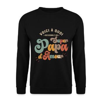 idée papa cadeau fête des pères super papa - Sweat-shirt Unisexe - noir - Devant - Alina (178cm) & Michal (187cm)