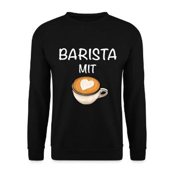 Barista mit Herz Kaffee - Unisex Pullover - Schwarz - Vorne - Alina (178cm) & Michal (187cm)