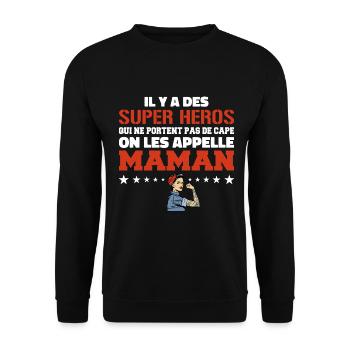 Il Y A Des Super Héros | Cadeau Super Maman - Sweat-shirt Unisexe - noir - Devant - Alina (178cm) & Michal (187cm)