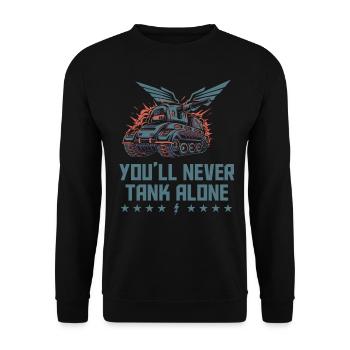 Du wirst nie alleine tanken Panzer Blitz Grafik - Unisex Pullover - Schwarz - Vorne - Alina (178cm) & Michal (187cm)