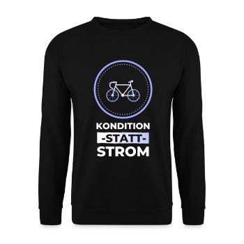 Kondition statt Strom witziges Fahrradmotiv - Unisex Pullover - Schwarz - Vorne - Alina (178cm) & Michal (187cm)