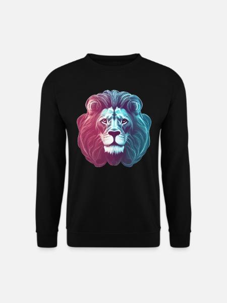 Futuristischer farbiger Neon Löwe Löwenkopf - Unisex Pullover - Schwarz