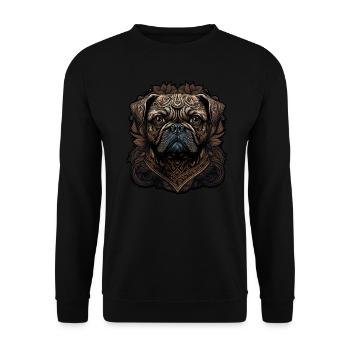 Kleiner Mops mit Ornamenten - Unisex Pullover - Schwarz - Vorne - Alina (178cm) & Michal (187cm)