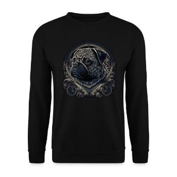 Kleiner Mops mit Ornamenten - Unisex Pullover - Schwarz - Vorne - Alina (178cm) & Michal (187cm)