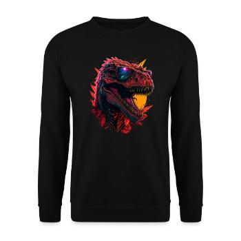 T-Rex mit Sonnenbrille - Unisex Pullover - Schwarz - Vorne - Alina (178cm) & Michal (187cm)
