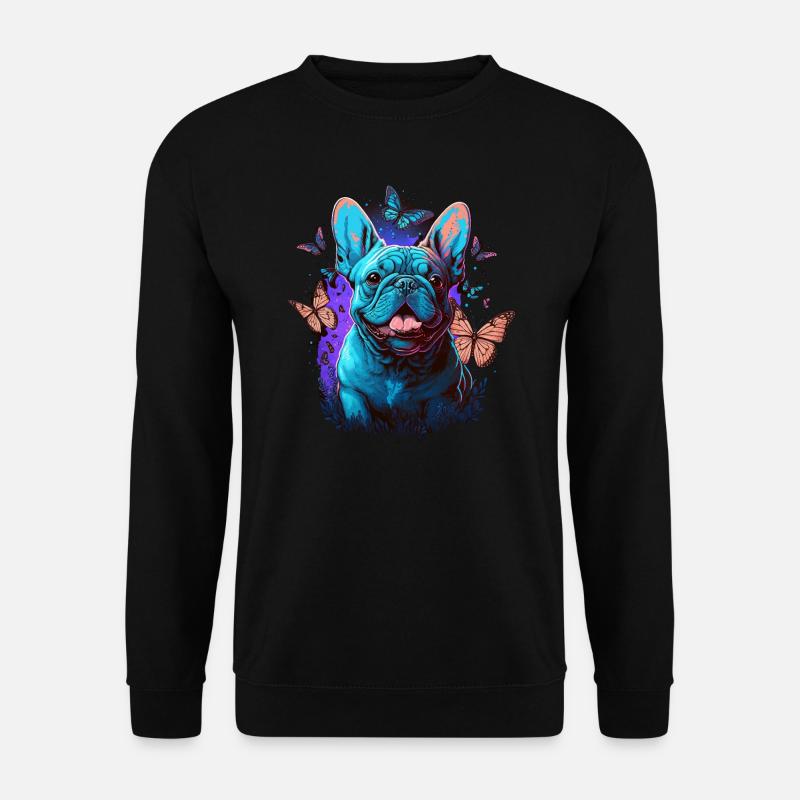 Französische Bulldogge mit Schmetterlingen - Unisex Pullover - Schwarz