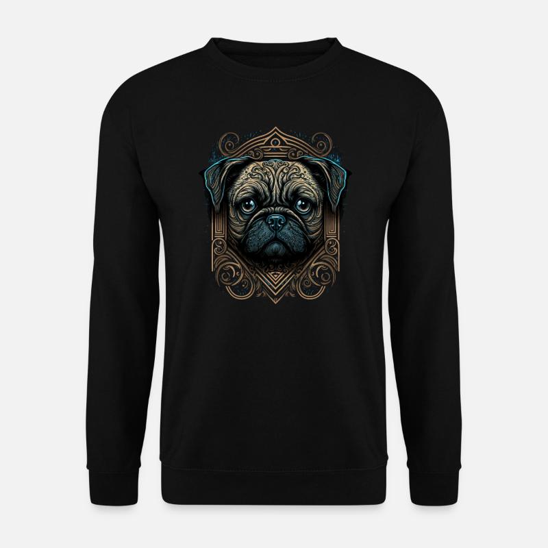 Kleiner Mops mit Ornamenten - Unisex Pullover - Schwarz