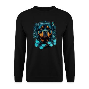 Rottweiler und Schmetterlinge - Unisex Pullover - Schwarz - Vorne - Alina (178cm) & Michal (187cm)