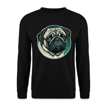 Kleiner Mops - Unisex Pullover - Schwarz - Vorne - Alina (178cm) & Michal (187cm)