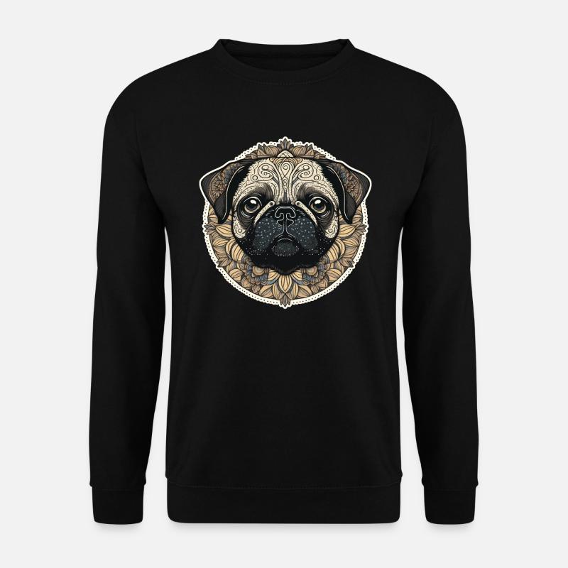 Small pug with ornaments - Unisex Sweatshirt - black