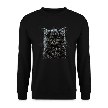 Maine-Coon-Katze - Unisex Pullover - Schwarz - Vorne - Alina (178cm) & Michal (187cm)
