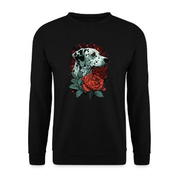 Dalmatiner mit roter Rose - Unisex Pullover - Schwarz - Vorne - Alina (178cm) & Michal (187cm)