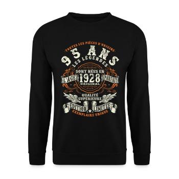 anniversaire 1928 - 95 ans - Sweat-shirt Unisexe - noir - Devant - Alina (178cm) & Michal (187cm)