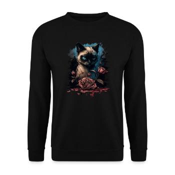 Siamese cat with red rose - Unisex Sweatshirt - black - Front - Alina (178cm) & Michal (187cm)
