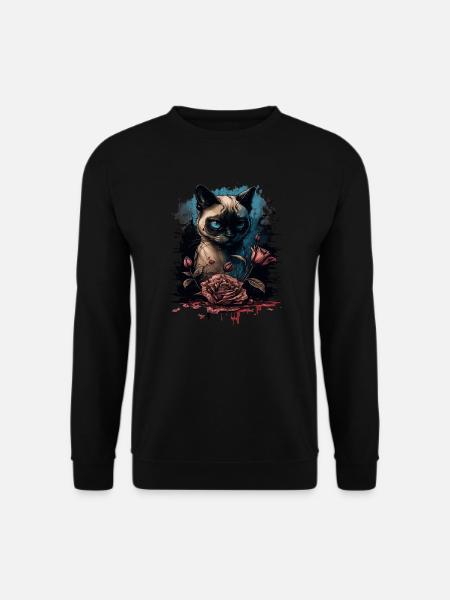 Siamese cat with red rose - Unisex Sweatshirt - black