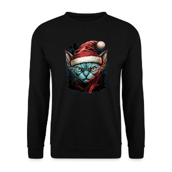 Siamkatze mit Weihnachtsmannmütze - Unisex Pullover - Schwarz - Vorne - Alina (178cm) & Michal (187cm)