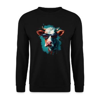 Eine Kuh mit Sonnenbrille - Unisex Pullover - Schwarz - Vorne - Alina (178cm) & Michal (187cm)