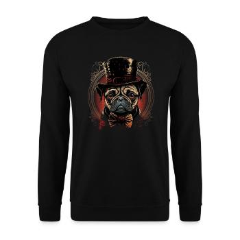 Kleiner Mops mit großem Hut - Unisex Pullover - Schwarz - Vorne - Alina (178cm) & Michal (187cm)